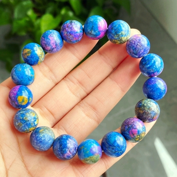 12.3mm Beauty Glittering Color Azurite & Malachite Crystal Beads Bracelet Bold - Picture 4 of 9